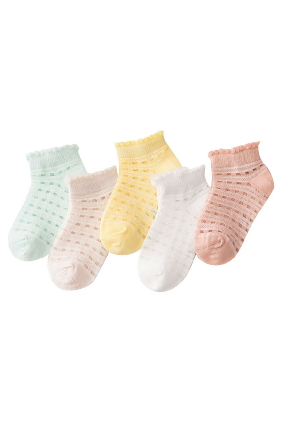 5pcs Toddler Socks Solid Color Breathable Floor Socks Baby Girl Socks 6-12 Months Baby Socks Non Slip Socks Cute Frilly Socks for Summer Sport Shorty Socks for Going Out Pink 1-3 Years