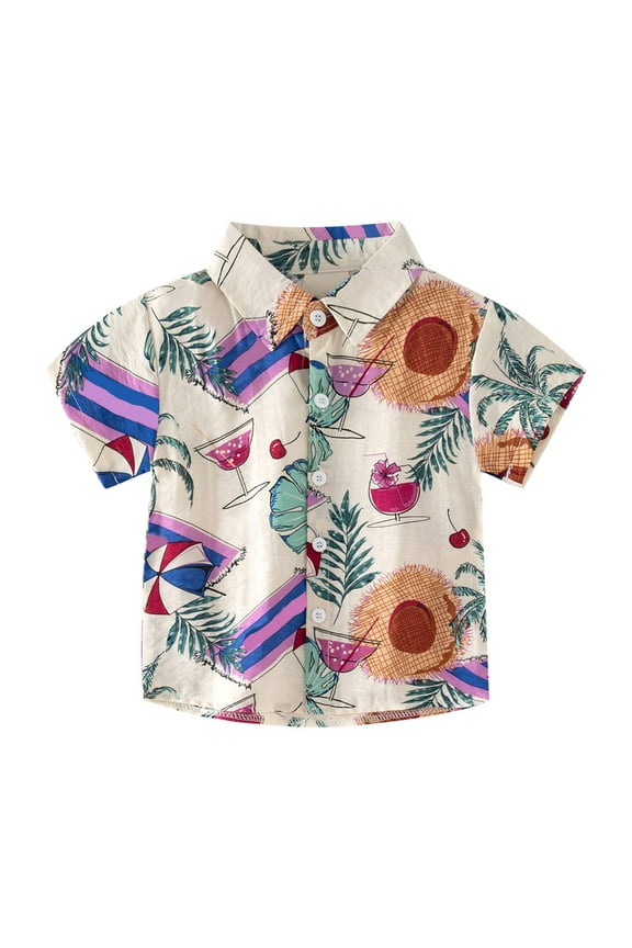 Baby Boy Clothes Button Down Shirt Hawaii Shirts Short Sleeve Tropical Printed Tops Toddler Boy Clothes Summer Casual Shirts
