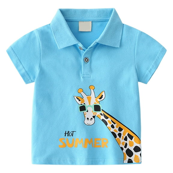 LNMQLPDBS Baby Boy Clothes Summer Cartoon Animal Letter Printed Short Sleeve Shirt Toddler Button Down Polo Shirts for Boys Gender Neutral Baby Clothes Cute Tops for Party School Beach
