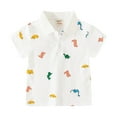 thumbnail image 1 of LNMQLPDBS Baby Boy Clothes Summer Dinosaur Graphic Printed Toddler Button Down Polo Shirt Short Sleeve Crewneck Lapel Shirts 12-18 Month Boy Clothes for First Day of School White 12-18 Months, 1 of 4