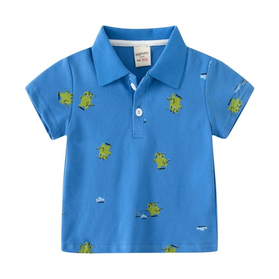 LNMQLPDBS Baby Boy Clothes Summer Dinosaur Graphic Printed Toddler Button Down Polo Shirt Short Sleeve Crewneck Lapel Shirts 12-18 Month Boy Clothes for First Day of School Blue 2-3 Years