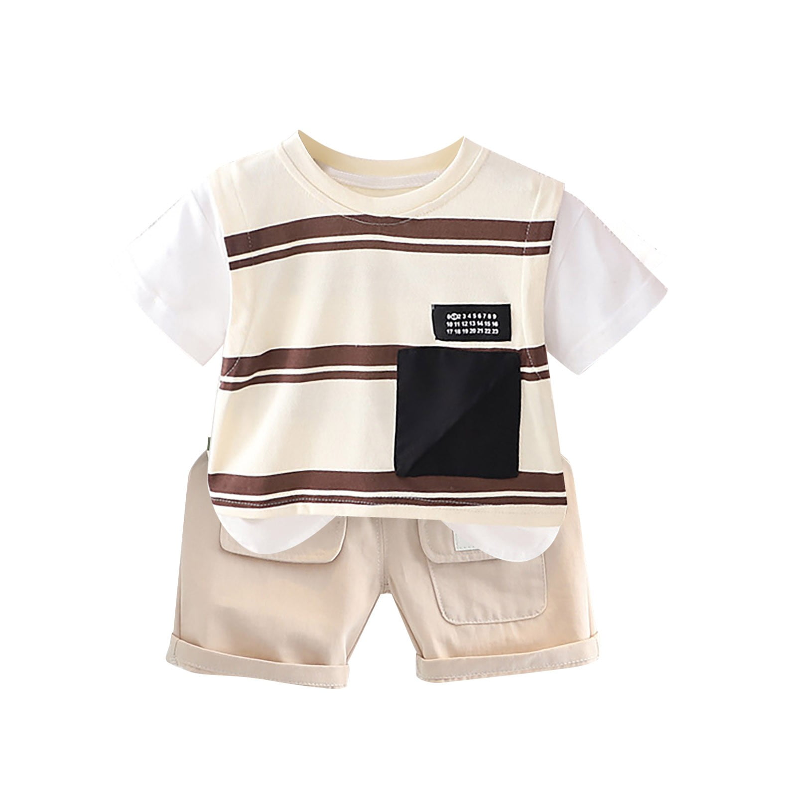 LNMQLPDBS Baby Boys' Clothing Sets Striped Short Sleeve Crewneck T Shirt with Pocket + Solid Color Shorts 2pcs Outfits Toddler Boys Clothes 3 Year Old Boy Gifts Summer Casual Set for School Daily