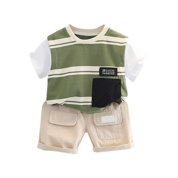 LNMQLPDBS Baby Boys' Clothing Sets Striped Short Sleeve Crewneck T Shirt with Pocket + Solid Color Shorts 2pcs Outfits Toddler Boys Clothes 3 Year Old Boy Gifts Summer Casual Set for School Daily