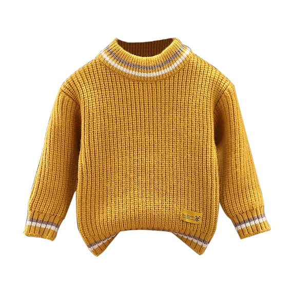 LNMQLPDBS Baby Boys Half Mock Neck Sweater Toddler Contrast Stripe Ribbed Top Kids Warm Chunky Knit Pullover Newborn Cozy Long Sleeve Shirt Infant Casual School Fall Winter Wear with Patch