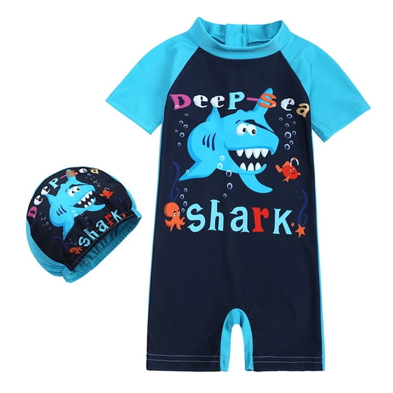 LNMQLPDBS Baby Boys Swimsuit 2 Piece Cute Dinosaur Cartoon Letters Printed Short Sleeve Summer Beach Rash Guard Zipper Swimwear One Piece Sunsuit with Sun Hat Baby Bathing Suit Boy Navy 3 Years