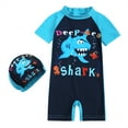 thumbnail image 1 of LNMQLPDBS Baby Boys Swimsuit 2 Piece Cute Dinosaur Cartoon Letters Printed Short Sleeve Summer Beach Rash Guard Zipper Swimwear One Piece Sunsuit with Sun Hat Baby Bathing Suit Boy Navy 3 Years, 1 of 8