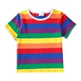 thumbnail image 1 of LNMQLPDBS Baby Clothes Unisex Color Block Striped Short Sleeve Tshirts Crewneck Casual Trendy Tops Baby Boy Girl Summer Clothes for school Yellow 5-6 Years, 1 of 7