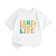 thumbnail image 1 of LNMQLPDBS Baby Clothes Unisex Toddler Letters Graphic Print Short Sleeve T Shirts Kids Crewneck Sport Tees Baby Boys Girls Summer Tops White 2-4 Years, 1 of 4