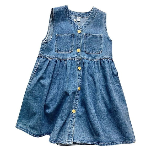 LNMQLPDBS Baby Clothes for Girls Denim Toddler Dress Little Girl Denim Sundress Sleeveless Cotton Casual Dress Girls Casual Dress Summer Spring