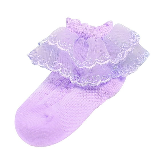LNMQLPDBS Baby Crew Socks Solid Color Embroidery Ruffle Trim Lace Socks Baby Girl Socks 0-6 Months Ruffle Socks for Toddler Girl Summer Soft Non-Slip Shorty Socks for Babies Purple 1-2 Years