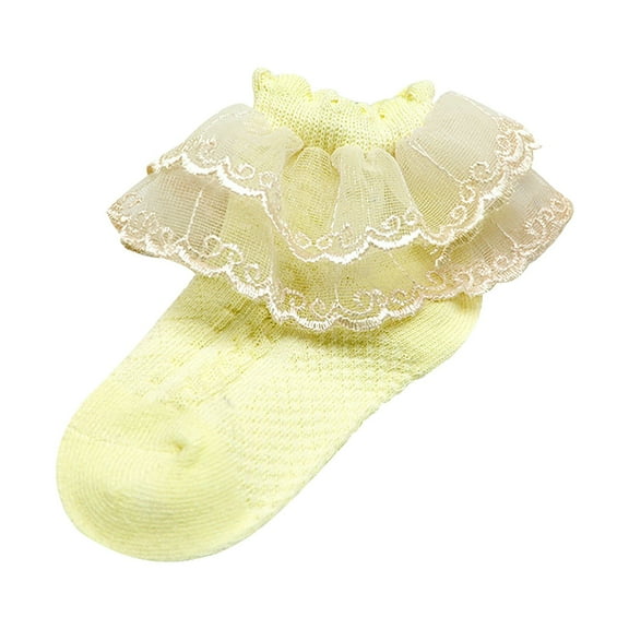 LNMQLPDBS Baby Crew Socks Solid Color Embroidery Ruffle Trim Lace Socks Baby Girl Socks 0-6 Months Ruffle Socks for Toddler Girl Summer Soft Non-Slip Shorty Socks for Babies Yellow 7-8 Years