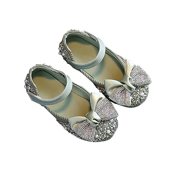 LNMQLPDBS Baby Dress Shoes Girls' Single Shoes Spring and Autumn Casual Shining Bowknot Decoration Small and Medium Sized Children's Dance Shoes Performance Shoes for Girls Green 9-9.5 Years
