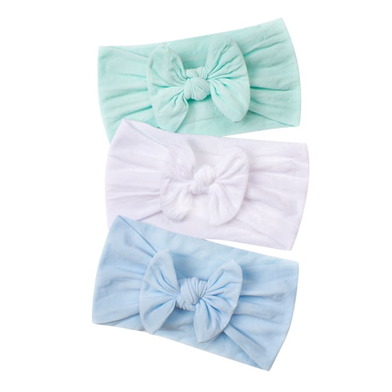 LNMQLPDBS Baby Girl Bows 3 Pack Stretchy Soft Knot Headbands with Hair Bows Nylon Hair Bow Headwraps for Newborn Infants Toddlers Kids