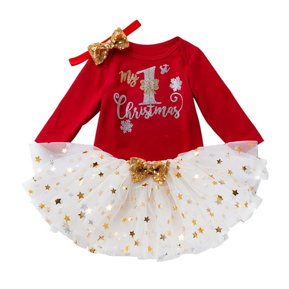 LNMQLPDBS Baby Girl Christmas Dress Santa Claus Romper Dress Red Velvet Long Sleeve Princess Tulle Dress Kids Clothes