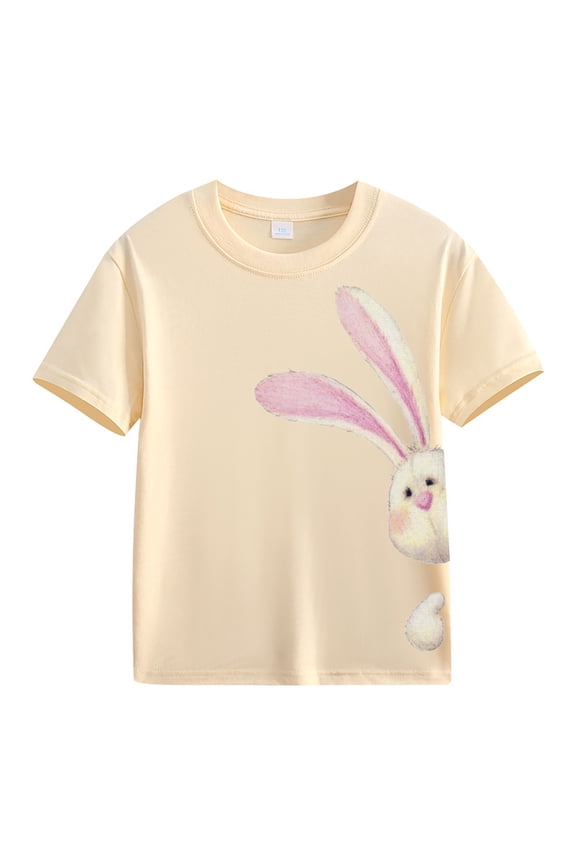 Baby Girl Clothes Easter Bunny Printed Tops Summer New Fashionable Cute Tops Comfortable Version Printed T Shirt for Girls Round Neck Short Sleeved Clothes
