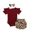 thumbnail image 1 of LNMQLPDBS Baby Girl Clothes Newborn Infant Romper Shorts Set 3pcs Floral Summer Outfits Cute Ruffle Sleeve Romper and Floral Shorts with Headband, 1 of 9