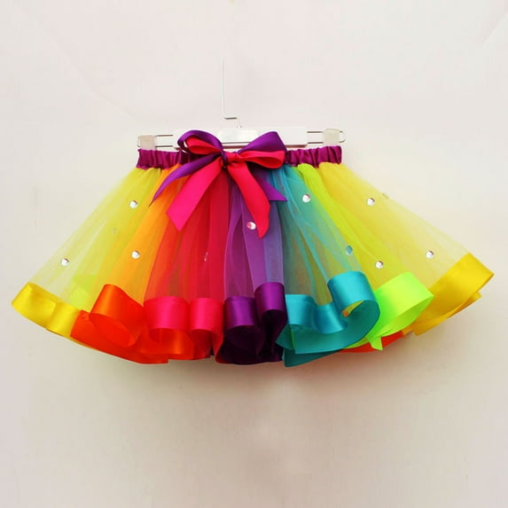 LNMQLPDBS Baby Girl Clothes Toddler Rainbow Skirt Colorful Layered Tulle Ruffle Satin Trim Elastic Waist Skirt with Bowknot Tie Tutu for Toddler Girls Infant Tutu Skirt for Party Dance Ballet