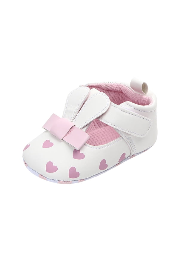 Baby Girl Flat Shoes Princess Shoes Heart Printed Toddler Girl Dress Shoes Toddler Flats Prewalker Closed Toe First Walking Shoes Closed Toe Anti Kick Outdoor Light Baby Sneaker Shoes