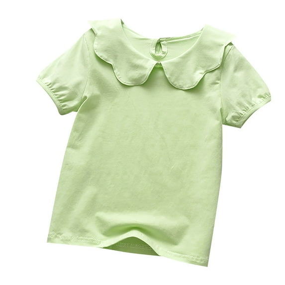 LNMQLPDBS Baby Girl Kids Blouses Ruffle Short Sleeves Crewneck Doll Collar T-Shirt Toddler Girl Clothes 6 Year Old Girl Birthday Gift Cute Summer Tops for Seaside Vacation Green 4-5 Years
