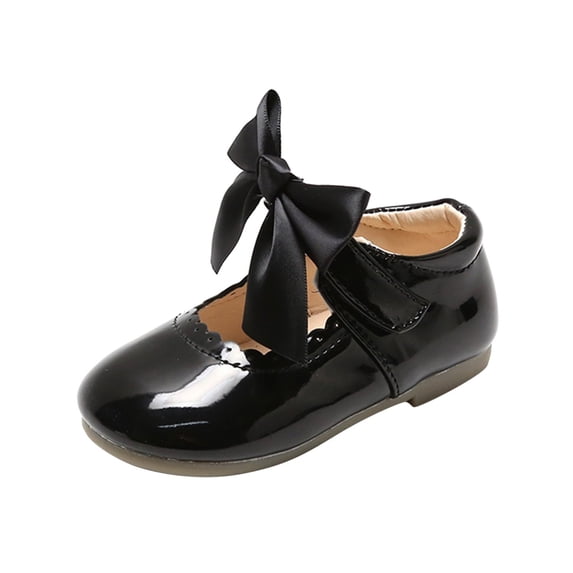 LNMQLPDBS Baby Girl Shoes Summer and Autumn Girls Boots Cute Flat Solid Color Round Head Ribbon Bow Hook Loop Ruffle Trim Leather Dressy Shoes Toddler Size 9 Shoes Girls for Wedding Communion