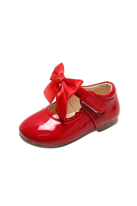 Baby Girl Shoes Summer and Autumn Girls Boots Cute Flat Solid Color Round Head Ribbon Bow Hook Loop Ruffle Trim Leather Dressy Shoes Toddler Size 9 Shoes Girls for Wedding Communion