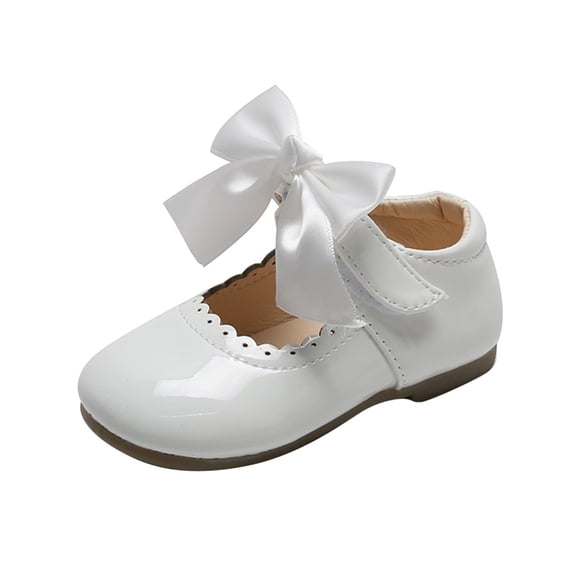 LNMQLPDBS Baby Girl Shoes Summer and Autumn Girls Boots Cute Flat Solid Color Round Head Ribbon Bow Hook Loop Ruffle Trim Leather Dressy Shoes Toddler Size 9 Shoes Girls for Wedding Communion