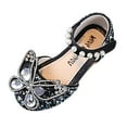 thumbnail image 1 of LNMQLPDBS Baby Girl Shoes Summer Girls Sandals Dress Performance Dance Shoes with Butterfly Decoration Size 7 Toddler Shoes Girls Sequin Pearl Hook Loop Flat Princess Shoes Black 8-9 Years, 1 of 6