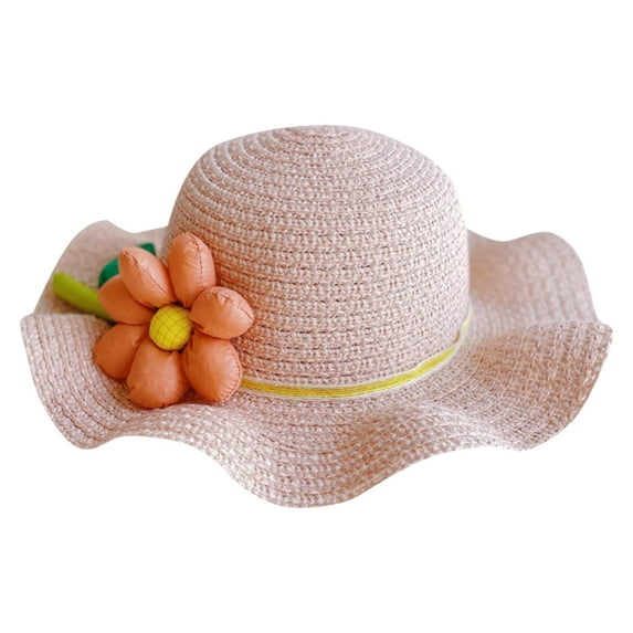 LNMQLPDBS Baby Girl Straw Hat 2-6 Years Girls Wide Brim Fancy Hat Summer Beach Hats with flower baby gifts for girl Ruffle Edge Sun Protection Hats for Kids holiday vacation cute hat Pink One Size