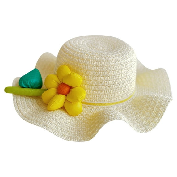 LNMQLPDBS Baby Girl Straw Hat 2-6 Years Girls Wide Brim Fancy Hat Summer Beach Hats with flower baby gifts for girls Ruffle Edge Sun Protection Hats for Kids holiday vacation cute hats White One Size