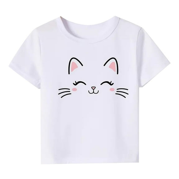 LNMQLPDBS Baby Girl Summer Clothes Pattern Print Short Sleeve Crewneck T Shirts Cute Tops for Teen Girls 3 Year Old Girl Gifts Girls' Tops, Tees & Blouses for Vacation Party Beach White 7-8 Years