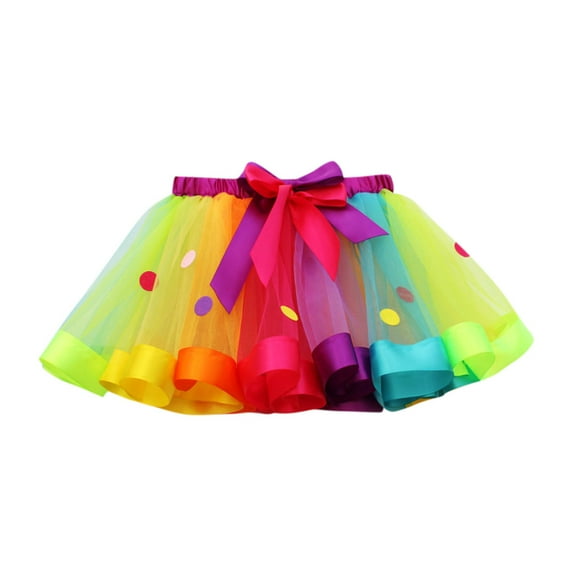 LNMQLPDBS Baby Girl Tutu Colorful Elastic Waist Layered Tulle Ruffle Satin Trim Skirts with Bowknot Tie Rainbow Baby Skirt Toddler Girl Gifts 18 Months Girl Clothes for Party Dance Ballet