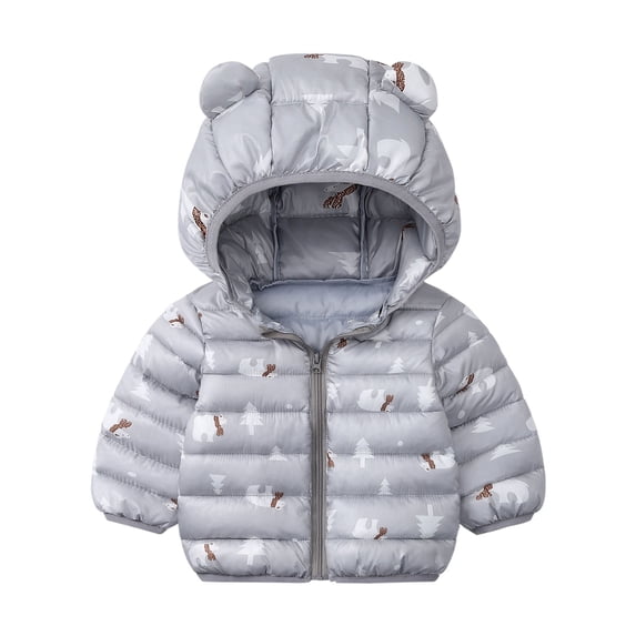 LNMQLPDBS Baby Girls Bear Ear Puffer Jacket Toddler Cute Animal Print Coat Kids Winter Warm Quilted Outerwear Girls Hooded Zip Up Top Casual Cold Weather Daily Wear with Tree Pattern