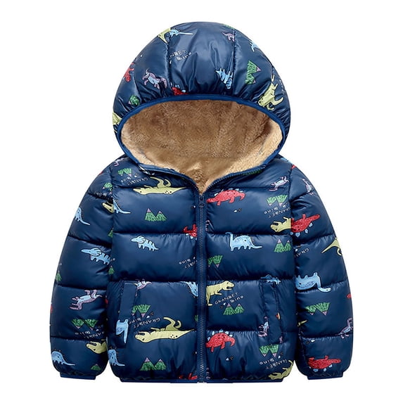 LNMQLPDBS Baby Girls Dinosaur Print Puffer Jacket Toddler Warm Fleece Lined Coat Kids Winter Hooded Outerwear Newborn Cute Cartoon Top Infant Full Zip Snowsuit Girls Cold Weather Daily Wear
