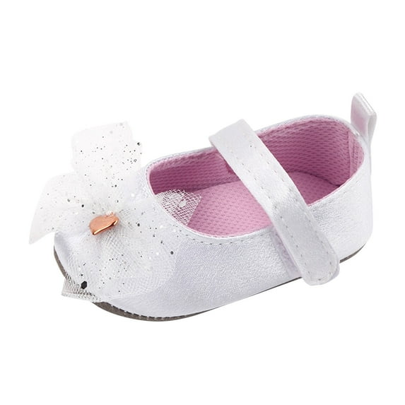 LNMQLPDBS Baby Girls Flat Shoes Princess Shoes with Bowknot Wedding Dress Mary Jane Flats Prewalker Pink Toddler Shoes for Girls Casual Summer First Walkers Shoes Non-Slip Sneaker White 0-6 Months