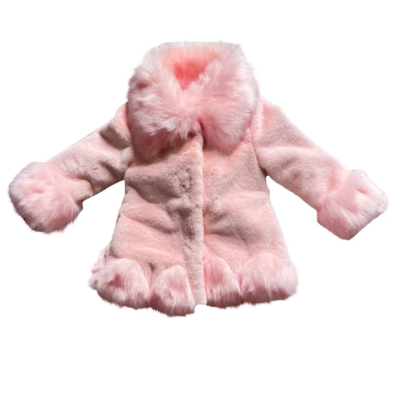 LNMQLPDBS Baby Girls Fluffy Faux Fur Coat Toddler Warm Plush Jacket Kids Winter Luxury Outerwear Girls Soft Sherpa Overcoat Casual Cold Weather Daily Wear with Ruffle Hem and Collar