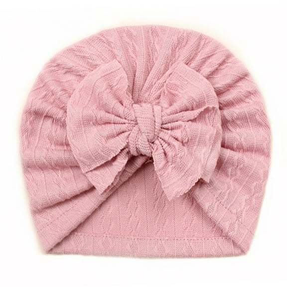 LNMQLPDBS Baby Girls Hair Bow Turban Hat Solid Color Beanies Soft Hospital Turban for Newborn Infant Caps Baby Hats 0-6 Months Top Bowknot Head Wrap Beanie Caps for Unisex Baby Pink One Size