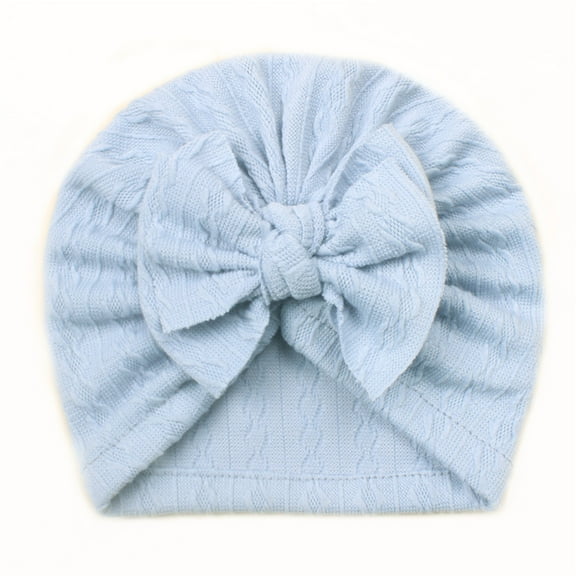 LNMQLPDBS Baby Girls Hair Bow Turban Hat Solid Color Beanies Soft Hospital Turban for Newborn Infant Caps Baby Hats 0-6 Months Top Bowknot Head Wrap Beanie Caps for Unisex Baby Light Blue One Size