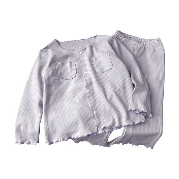 LNMQLPDBS Baby Girls Ribbed Lounge Set Toddler Button Down Shirt with Relaxed Fit Pants Kids Ruffle Trim 2 Piece Outfit Girls Casual Soft Knit Outfit School Holiday Daily Wear with Pockets