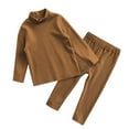 thumbnail image 1 of LNMQLPDBS Baby Girls Turtleneck Layering Set Toddler Solid Long Sleeve Tee Outfit Kids Warm Thermal Lounge Set Casual Pullover Top and Basic Stretch Pants for Fall Winter School Daily Wear, 1 of 4