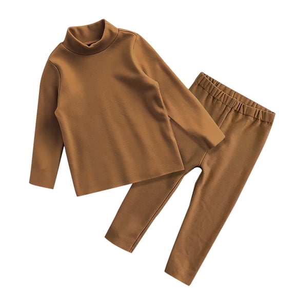 LNMQLPDBS Baby Girls Turtleneck Layering Set Toddler Solid Long Sleeve Tee Outfit Kids Warm Thermal Lounge Set Casual Pullover Top and Basic Stretch Pants for Fall Winter School Daily Wear
