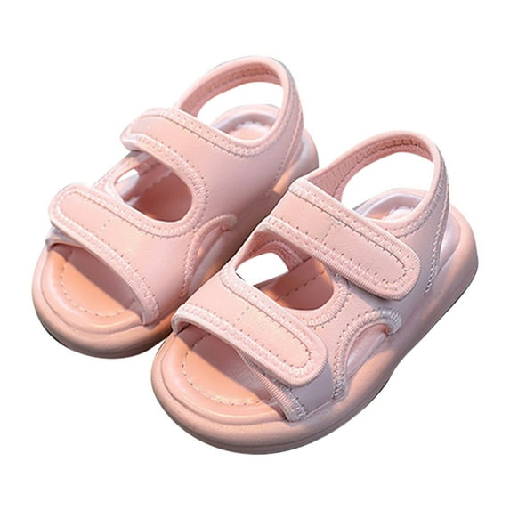 LNMQLPDBS Baby Sandals Girl Little Kid Solid Color Summer Soft Sole Comfort Beach Shoes Open Toe Summer Outdoor Athletic Sandles with Adjustable Double Band Toddler Shoes Pink 25