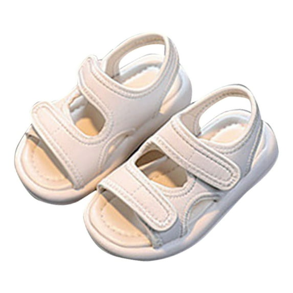 LNMQLPDBS Baby Sandals Girl Little Kid Solid Color Summer Soft Sole Comfort Beach Shoes Open Toe Summer Outdoor Athletic Sandles with Adjustable Double Band Toddler Shoes Beige 21