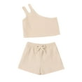 thumbnail image 1 of LNMQLPDBS Baby Sets for Girls Solid Color Pullover Sleeveless Ribbed One Shoulder Crop Top & Shorts 2pcs Outfifts Casual Sports Running Dance Set Toddler Girl Gifts 12 Month Girl Clothes, 1 of 3