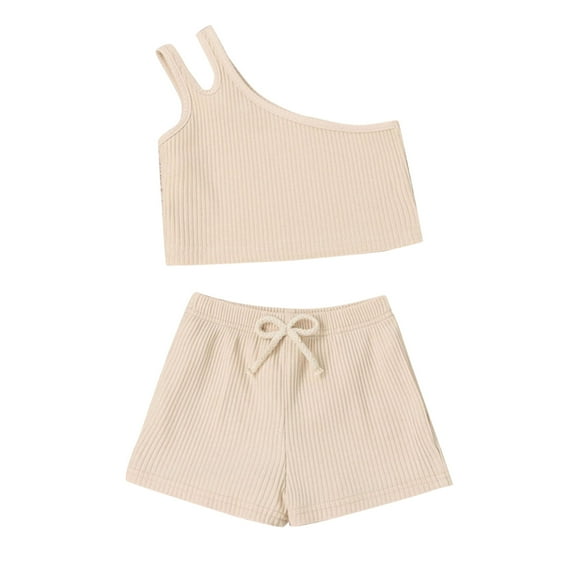 LNMQLPDBS Baby Sets for Girls Solid Color Pullover Sleeveless Ribbed One Shoulder Crop Top & Shorts 2pcs Outfifts Casual Sports Running Dance Set Toddler Girl Gifts 12 Month Girl Clothes