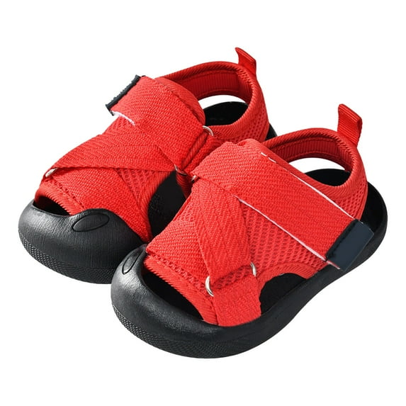 LNMQLPDBS Baby Summer Sandals Open-Toe Outdoor Casual Summer Breathable Lightweight Shoes with Mesh Non-Slip Shoes for Boys and Girls 9-30 Months Unisex Baby Boys Girls Flat Sandals Red 2.5-3 Years