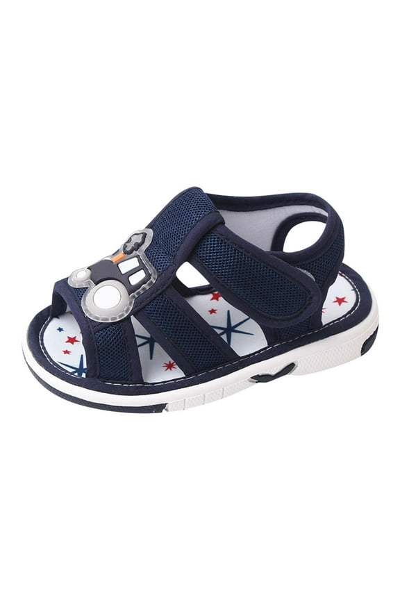 Baby Summer Shoes with Cute Cartoon Car Closed Toe Outdoor Casual Summer First Walkers Shoes Non-Slip Breathable Beach Shoes Soft Sole Sandals for Baby Boys Going Out Blue 15-18 Months