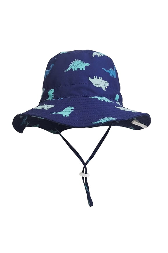 Baby Sun Hat Dinosaur Print Pattern Foldable Wide Brim Cap with Chin Strap Kids Boy Girls Hat Sun Protection Beach Bucket Hat Summer Outdoor Beach Sun Hat Toddlers Fisherman Hat Navy 54