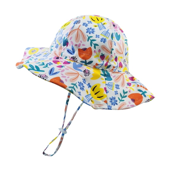 LNMQLPDBS Baby Sun Hat Toddler Bucket Hats Flower Printed Summer Sun Protective Hat Kids Beach Hats Wide Brim Outdoor Camping Hat with Chin Strap for Boys Girls Sun Visor Hat Pink M