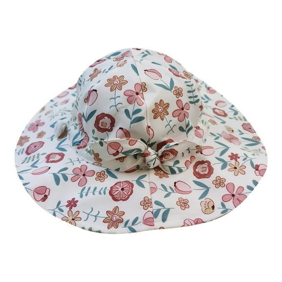 LNMQLPDBS Baby Sun Hat Toddler Sun Protection Bucket Hats for Boys Girls Floral Printed Infant Wide Brim Bowknot Floppy Cap Summer Beach Hats Baby Trendy Fisherman Hat for Outdoor Play ﻿﻿ White L