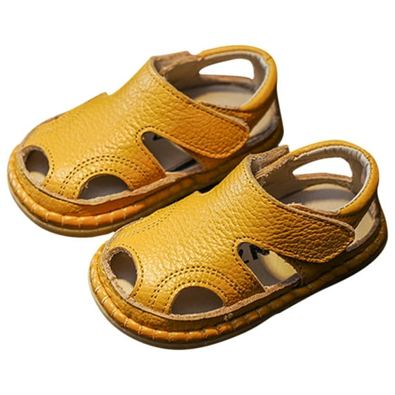 LNMQLPDBS Barefoot Sandals Toddler Summer Baby Sandals Toddler Boy Shoes Soft Sole Leather Breathable Beach Shoes Boys Closed Toe Outdoor Casual Summer First Walkers Shoes Yellow 2.5-3 Years